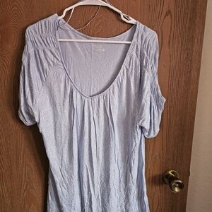 Jennifer Lopez Shimmering Light Blue Short Sleeve Top